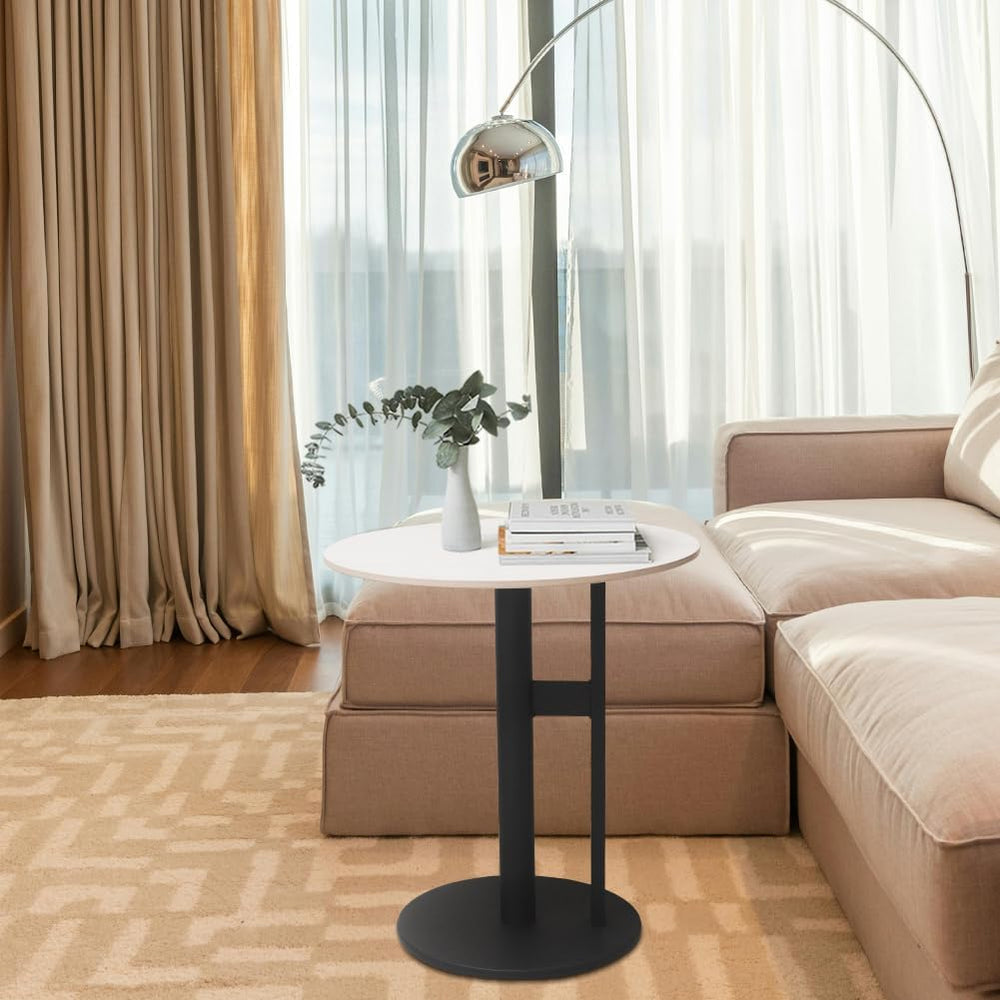 Modern Round Marble Top Side Table with Metal Base - Elegant Design for Livin...