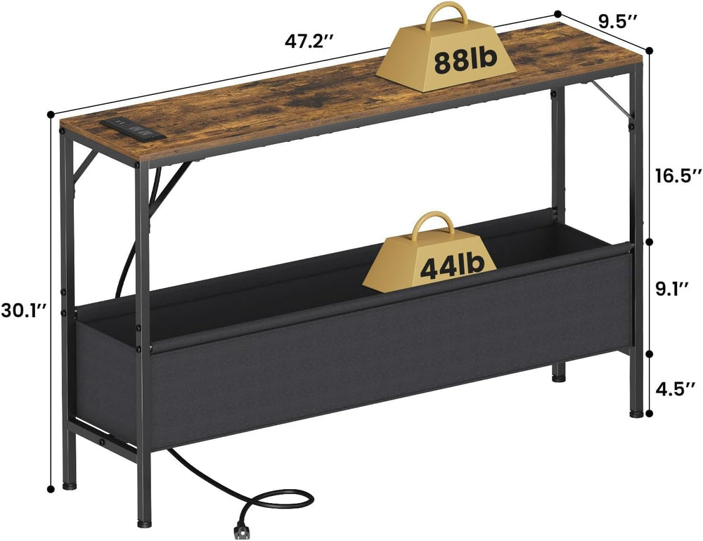 Narrow Console Table, 47.2" Long Entryway Table with Storage Power Outle...