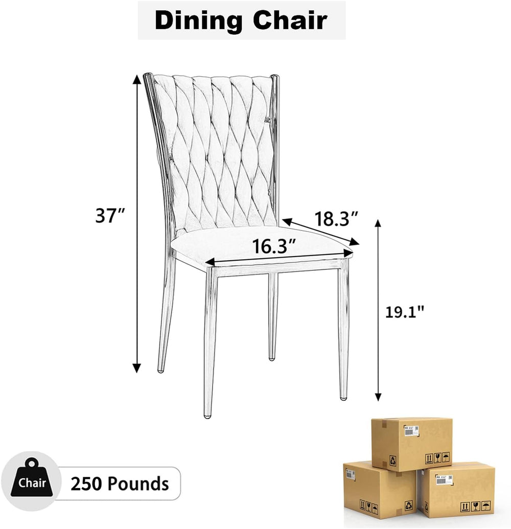 Modern Dining Chairs Set of 4, Black Velvet Woven Kitchen Chair with Golden M...