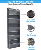 Over the Door Organizer with 5 Large Pockets & 10 Mesh Side Pockets – Durable Hanging Storage for Closet, Bathroom, Bedroom, and Nursery– Space Saving Door Storage with Sturdy Metal Hooks.