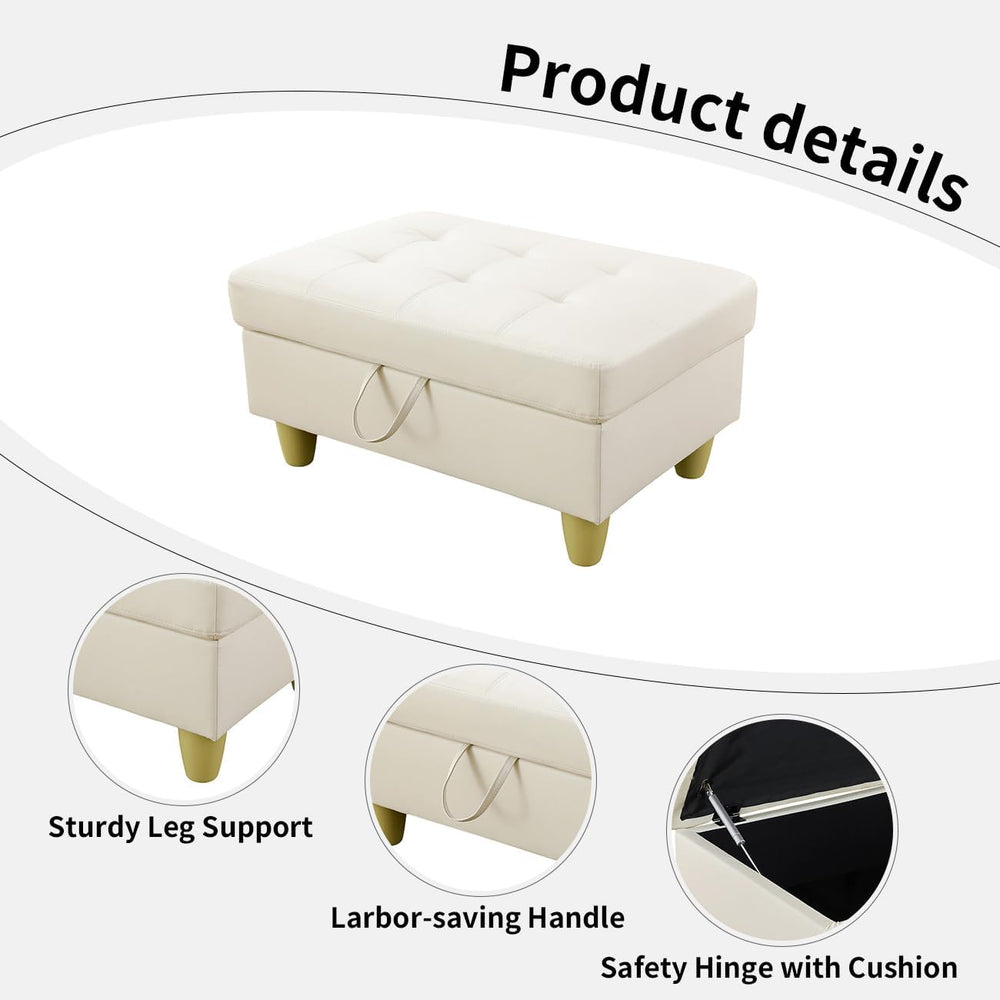 Leather Storage Ottoman Bench,33.5" Large Square Ottoman with Storage, F...