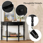 Polibi Half Moon Console Table, Entryway Table with Drawer & Shelf, Adjustable Feet, Rustic Vintage Design, Sofa Table for Entryway, Living Room, Hallway and Foyer, Black