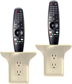 BeraTek Power Perch Wall Outlet Shelf | Declutter & Reclaim Counter Space | Bedroom & Bathroom Organizing Shelves | Alexa Echo Dot Holder, Router Shelf, Holds Electric Toothbrush | Almond, 2-Pack