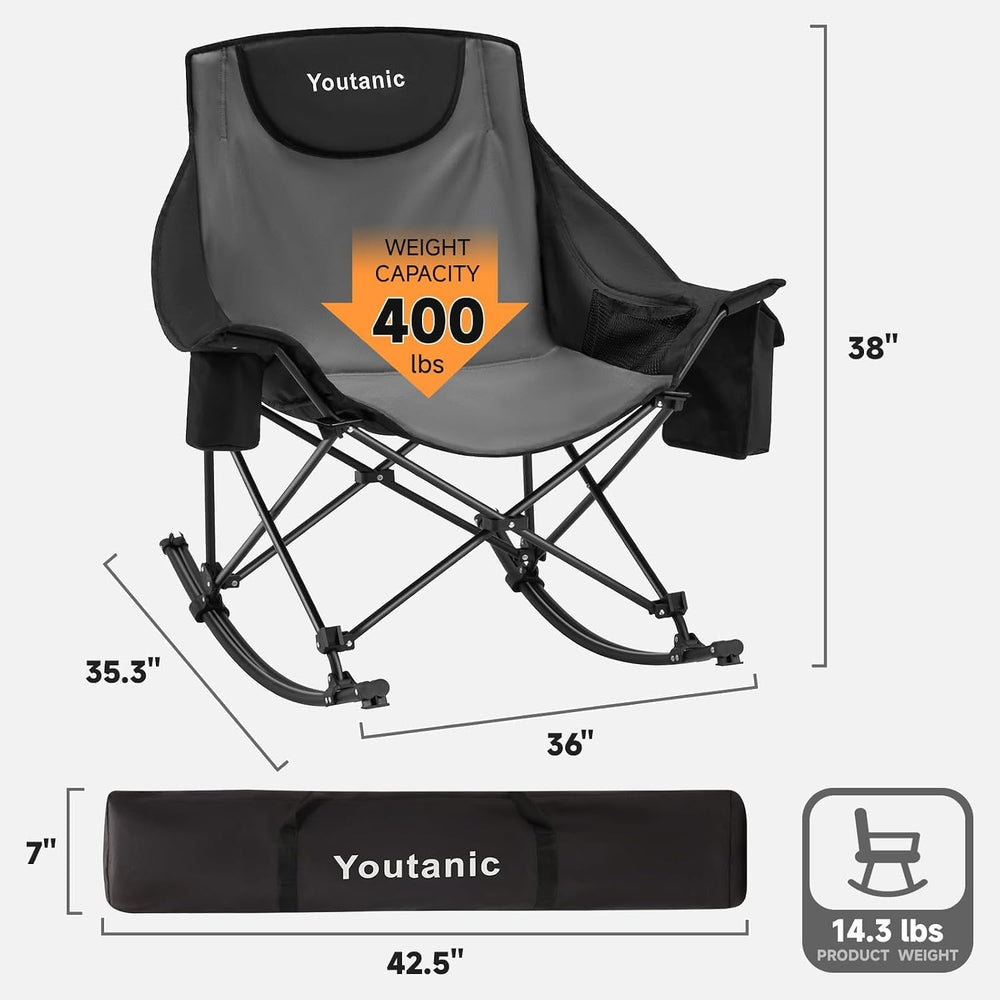 Youtanic Oversized Folding Rocking Camping Chair, Padded Portable Rocking Cha...
