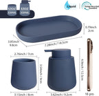 INGOFIN 3 Pcs Ceramic Bathroom Accessory Set - Liquid Soap Dispenser, Toothbrush Holder & Tray, Bathroom Counter Set, Countertop Essentials for Home, Guest Bathroom, or Office Use, Matte Blue