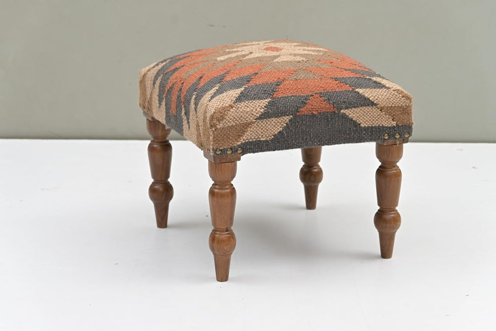 Handmade Jute Upholstered Ottoman Stool | Square Foot Rest with Wooden Legs |...