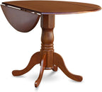 East West Furniture DLAV3-SBR-LC 3 Piece Dining Set Contains a Round Dining Table with Dropleaf and 2 Faux Leather Kitchen Room Chairs, 42x42 Inch, Saddle Brown
