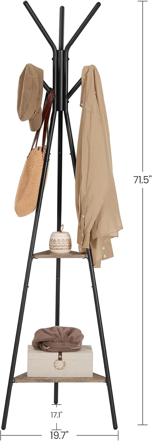 VASAGLE Coat Rack Freestanding, Hall Tree with 2 Shelves
