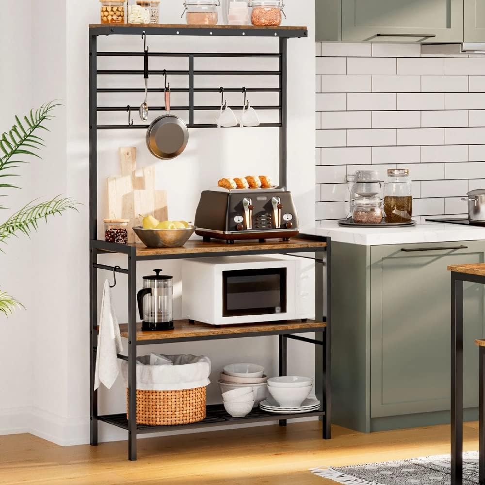 Rack With Hooks Kitchen Storage Shelf With High Display Shelves And Mesh Pane...