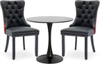3-Pieces Dining Sets, 31.5" Round Dining Table Set with 2 Velvet Upholstered Dining Chairs,Wooden Legs Design for Kitchen Dining Room Apartment Small Space(1 Black Table with 2 Black&Wine Red Chairs)