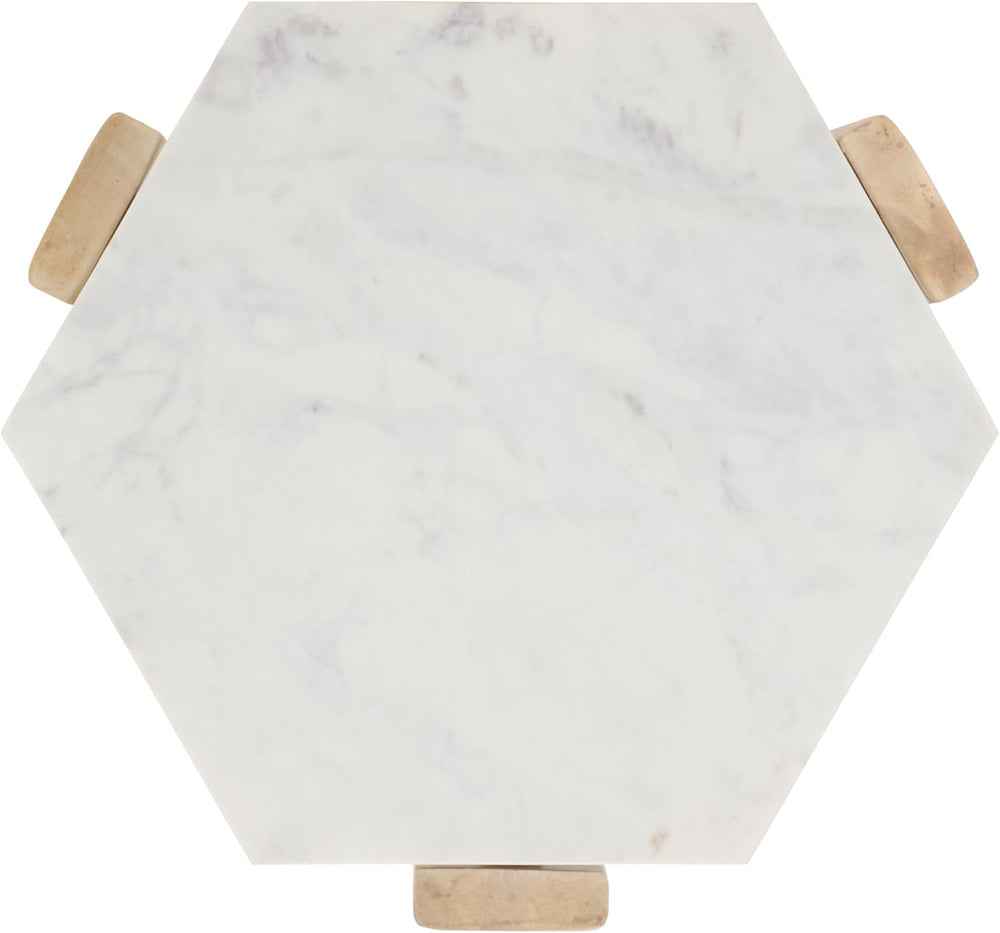 SAFAVIEH Home Collection - Pisa Side Table, White Marble Hexagon Top with Nat...
