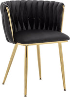 Kiztir Black Velvet Dining Chairs Set of 2, Upholstered Dining Room Chairs with Gold Metal Legs, Modern Dining Chairs with Woven Back for Living Room, Bedroom, Kitchen