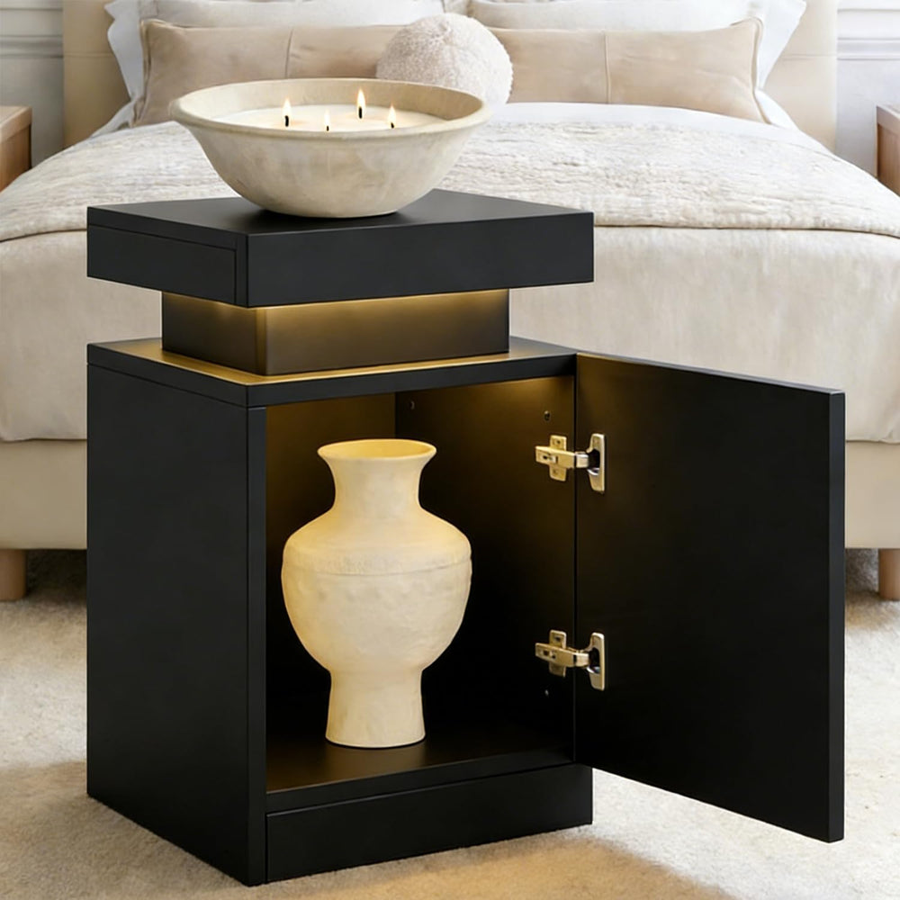 Nightstand Set of 2, Night Stands with LED Lights, Bedside Table End Side Tab...
