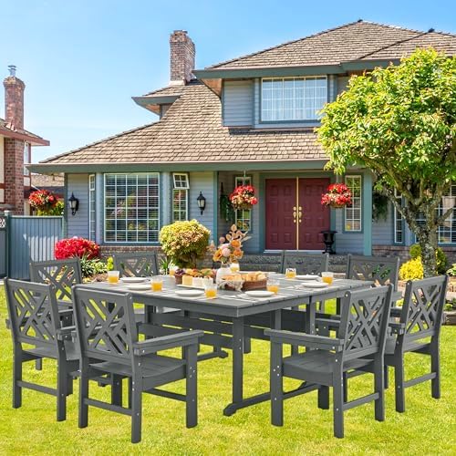HDPE Outdoor Dining Set,10-Piece Outdoor Table and Chairs Include 8 Dining Ch...