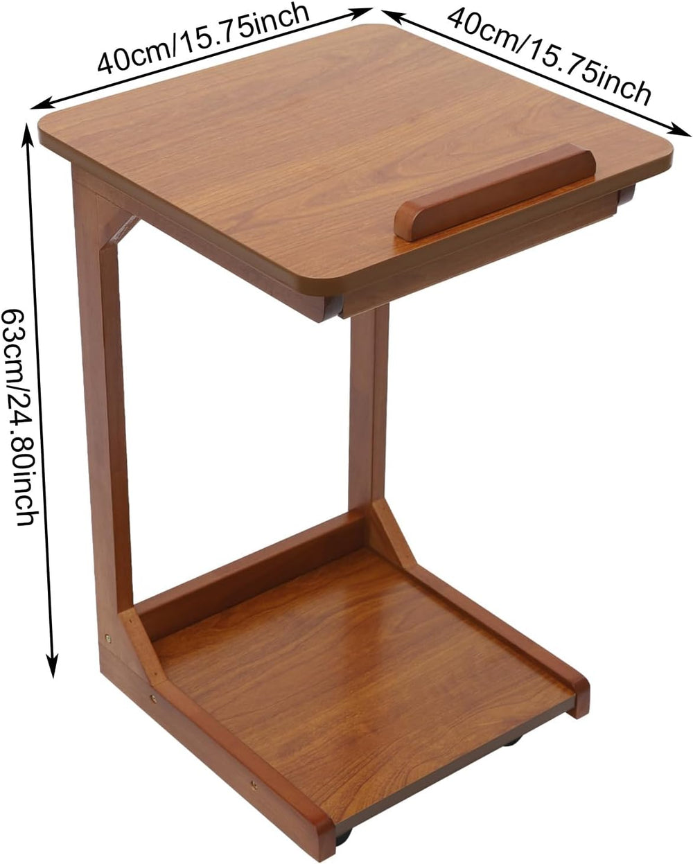 C-Shaped End Table, Couch Table with Adjustable Desktop, Small Rolling Side T...