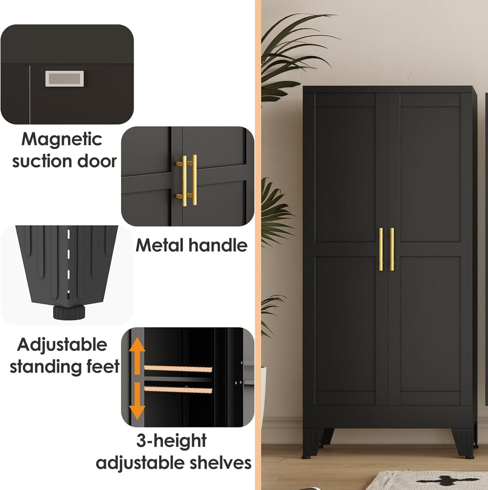 PAOFIN 47" Kitchen Pantry Cabinet, Metal Storage Cabinet with 3 Adjustab...