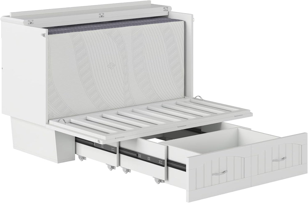 AFI, Nantucket Murphy Bed Chest Full with 6" Mattress & Drawer, White