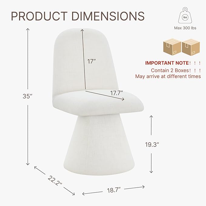 Swivel Dining Chairs Set of 2, Modern Upholstered Dining Chair Mid Century Kitchen Chairs with Wave Shaped High Back, 360 Degree Rotating Vanity Chair for Dining Room, Bedroom, Farmhouse, Beige