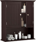 Tangkula Bathroom Wall Cabinet, Wooden Hanging Storage Cabinet with Doors & Shelves, Multipurpose Storage Cabinet for Restroom Kitchen Living Room, Wall Mounted Bathroom Medicine Cabinet (Brown)
