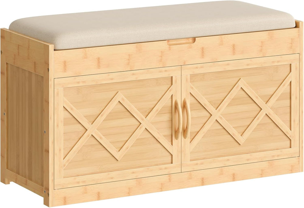 HOOBRO Shoe Bench, Shoe Storage Bench with Cushion, Bamboo Entryway Bench wit...