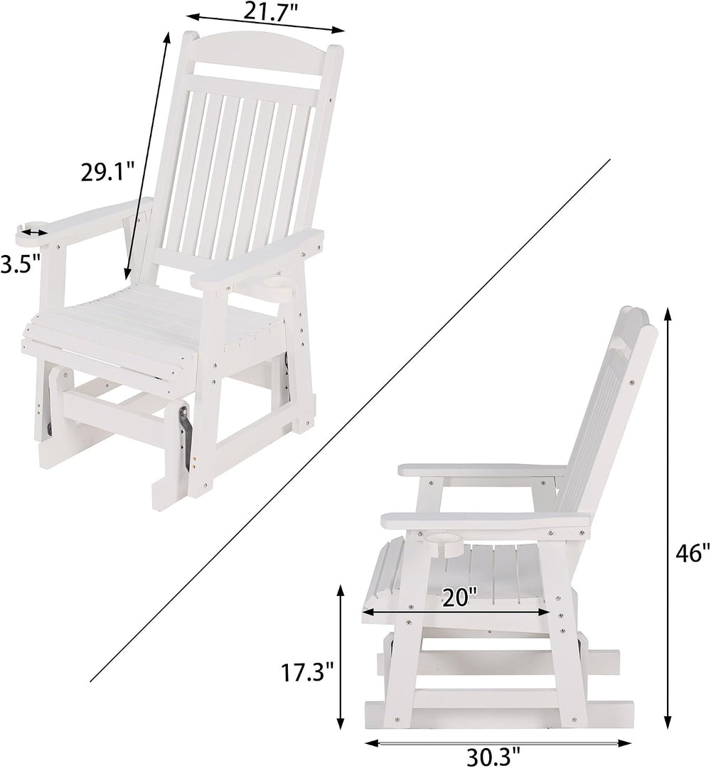 Poly Lumber Patio Glider for One Person, with Cup Holders, High Backrest and ...