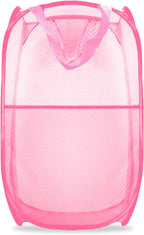 Collapsible Pop Up Laundry Hamper, Extra Large Mesh Foldable Laundry Basket, 28" x 16" x 16"(Pink)