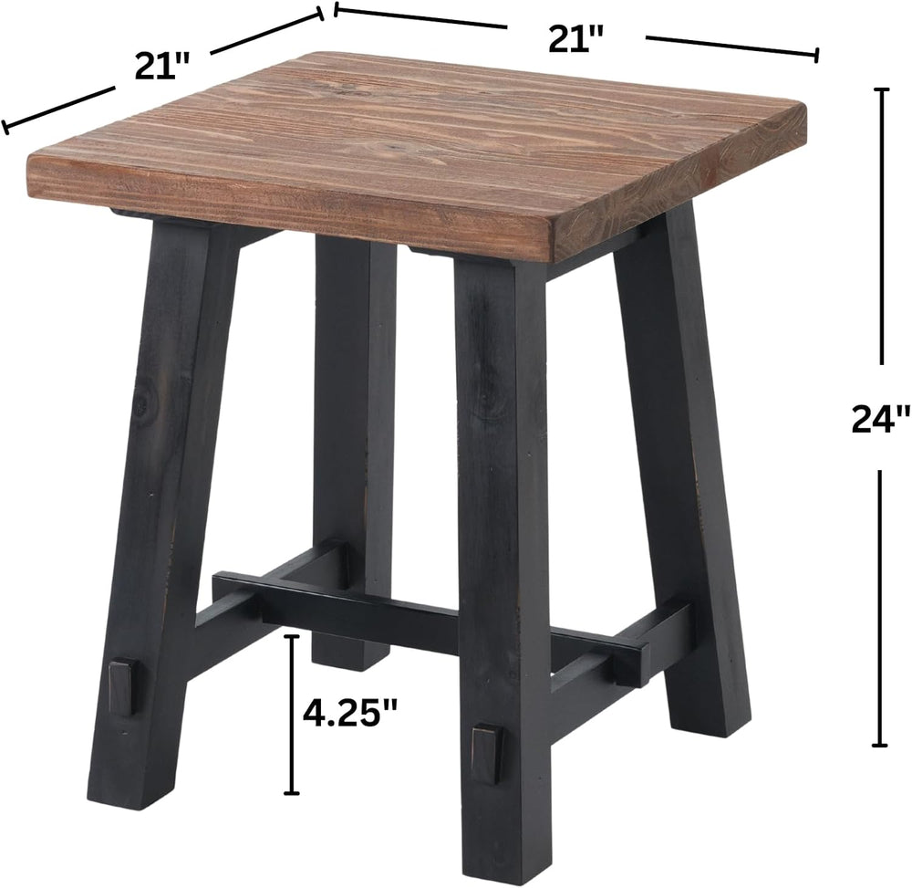 Adam Rustic Industrial Side Table – 21” Solid Wood Square End Table with Natu...