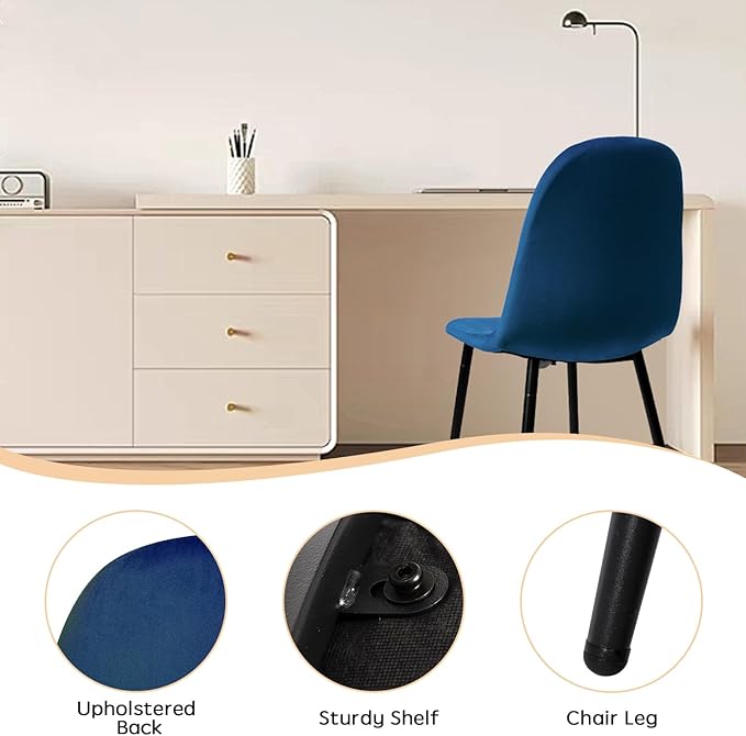 CangLong Modern Velvet Chairs with Metal Legs for Living, Bedroom, Restaurant, Dining Room, Set of 4, Dark Blue