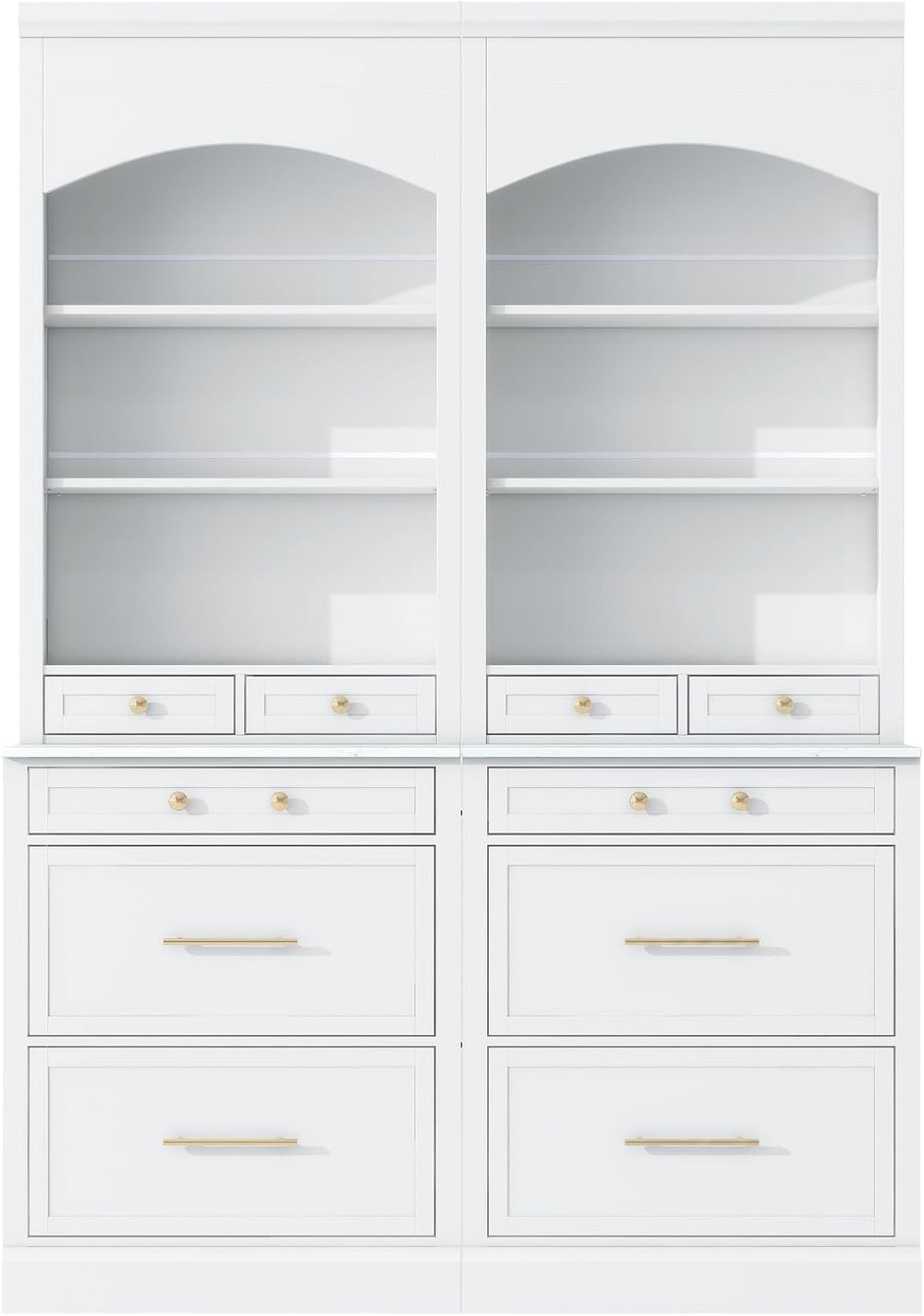 High Kitchen Pantry, Freestanding Tall Kitchen Hutch with Faux Marble Top,Cup...