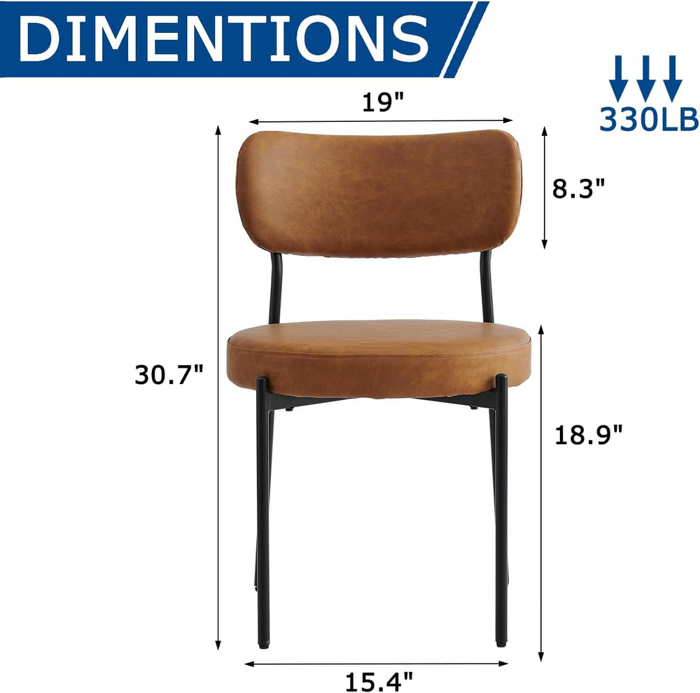 Brown Dining Chairs Set of 2, Upholstered Leather Chairs with Metal Legs, Mid...