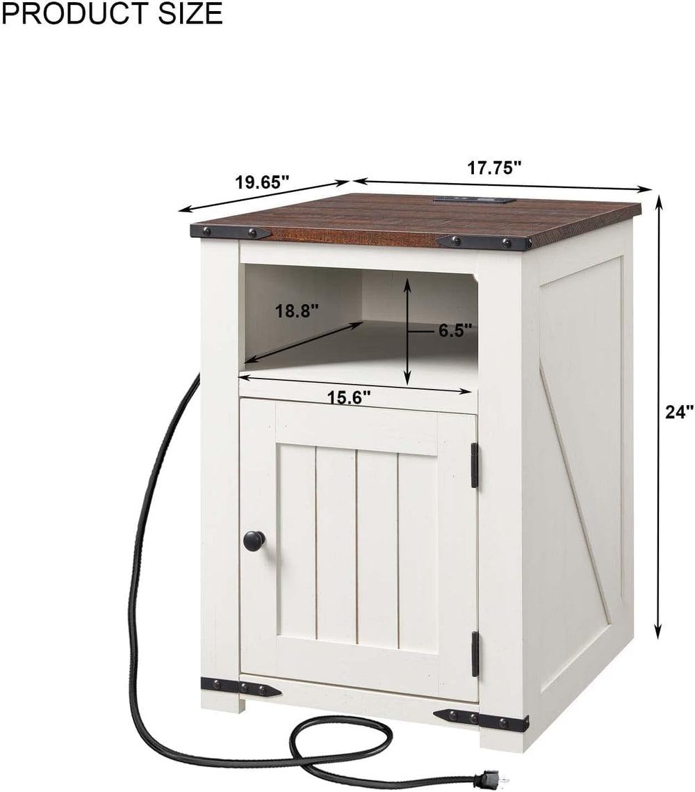 Farmhouse Night Stands Set of 2, 20" End Table w/Charging Station, Rusti...