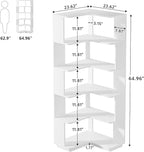 LITTLE TREE Corner Bookshelf, 64.9 Inch Tall Bookcase with Anti-Drop Panel, Modern Freestanding Corner Shelf Display Rack Storage Organizer for Home Office, Living Room, White