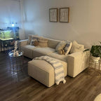 Acanva Luxury Modular Sectional Living Room Sofa Set, Modern Minimalist Style Couch with Ottoman and Chaise, L-Shape, Linen-Like Cream