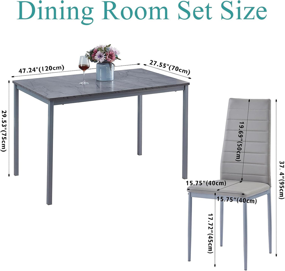 5-Pieces Dining Room Set for 4 Marbled Dining Table with Chairs Retangular Ki...