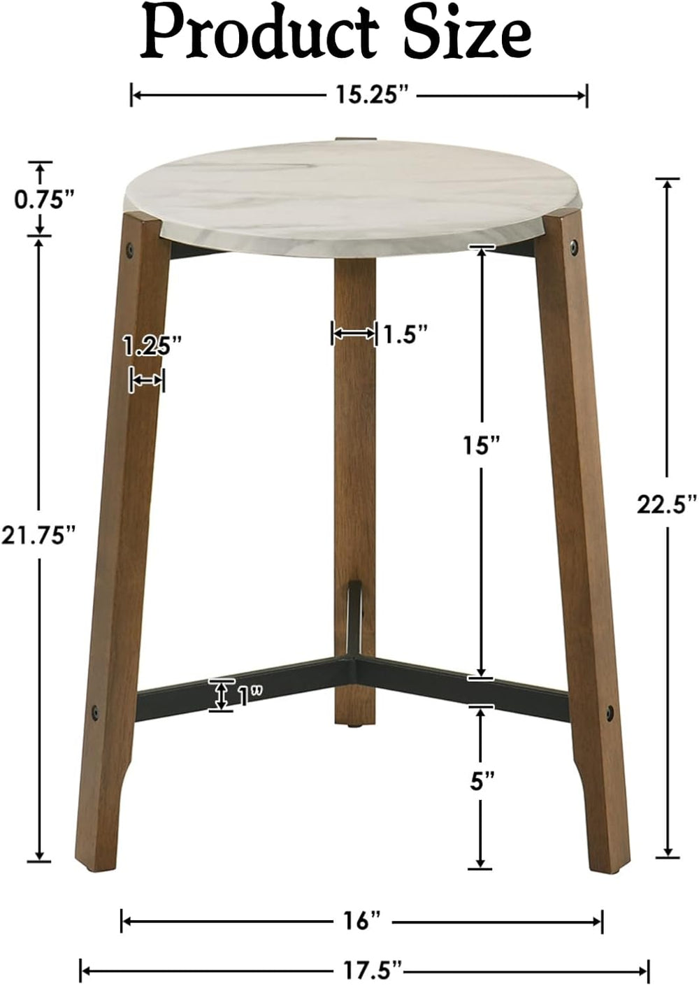 CIMOTA Round Side Table, 22.5" End Accent Table with Solid Wood Leg, Whi...