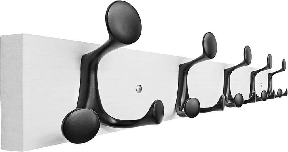 SKOLOO 24-Inch White Wood Coat Rack Wall Mount with 5 Triple Hooks - Ideal fo...
