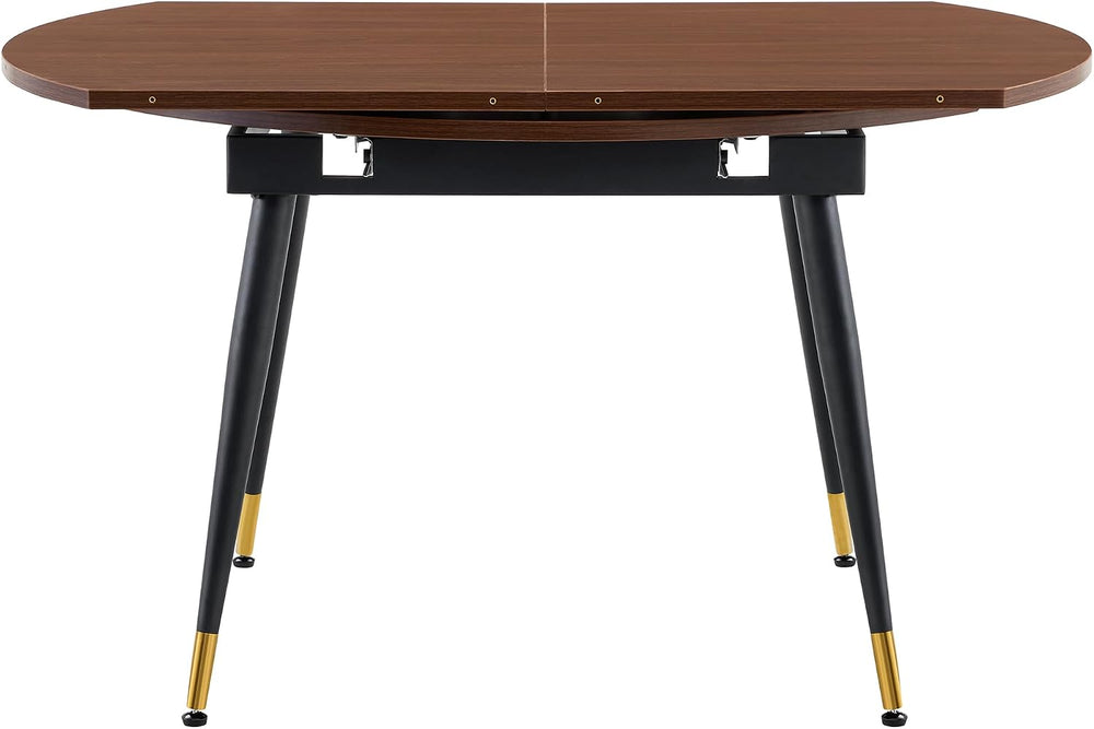 Extendable Dining Table with Walnut Grain MDF Top and Black Metal Legs | Spac...