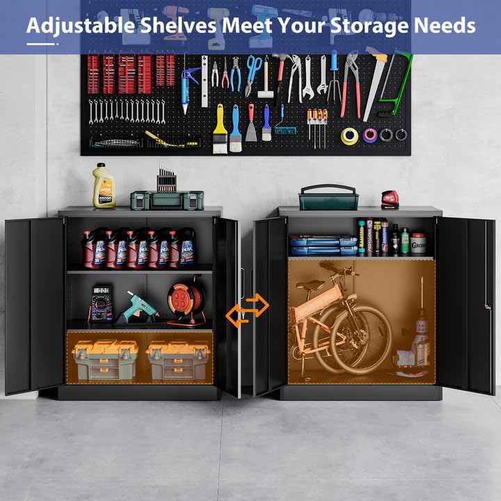 Metal Storage Cabinet, Garage Storage Cabinet with Locking Doors and Adjustab...