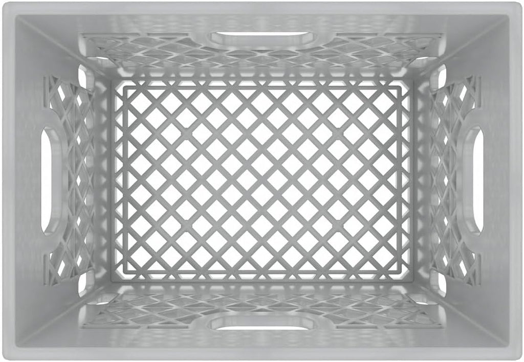 Heavy Duty Plastic Storage Milk Crates, Stackable Utility Organizer Bins, 19x11x13 Inches, 6 Pack, Made in USA, 24 Qt/6 Gallon Capacity (Gray)