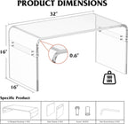 Premium Need Assembly 32" Acrylic Coffee Table,Clear Lucite Coffee Table for Living Room,Rectangle Plexiglass Center Waterfall Table,Supports 180 LBS,32"x16"x16",0.6" Thick Fit for 2 Seat Sofa
