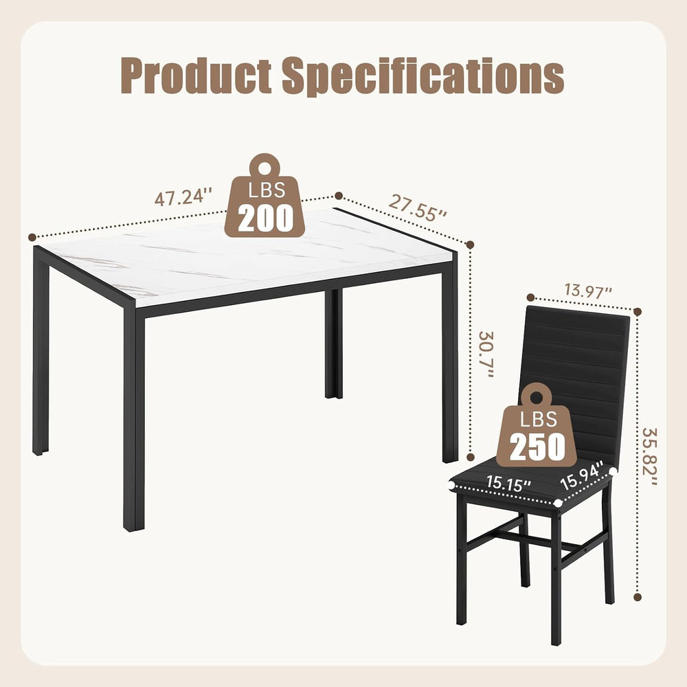 Recaceik Dining Table Set for 4, Modern 5 Piece Dining Table Set Faux Marble ...