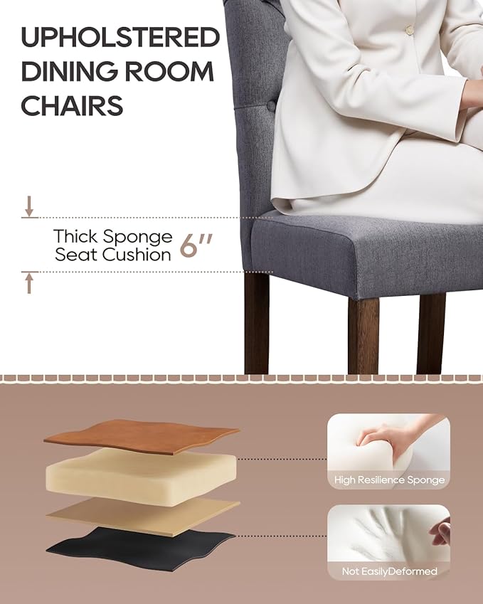 Dining Chairs Set of 4, Button Tufted Parsons Upholstered Chairs with Solid Wood Legs, Mordern Fabric Kitchen Chairs for Dining Room，Grey