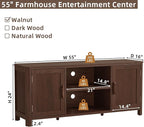 Farmhouse 55" Entertainment Center,Walnut Tv Stand with Adjustable Shelves & 2 Door Storage,Wooden Media Console Cabinet for TVs Up to 65 inches, Rustic Tv Stands for Living Room,Bedroom