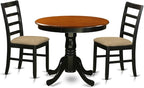 East West Furniture ANPF3-BLK-C 3 Piece Kitchen Table & Chairs Set Contains a Round Dining Room Table with Pedestal and 2 Linen Fabric Upholstered Chairs, 36x36 Inch, Black & Cherry
