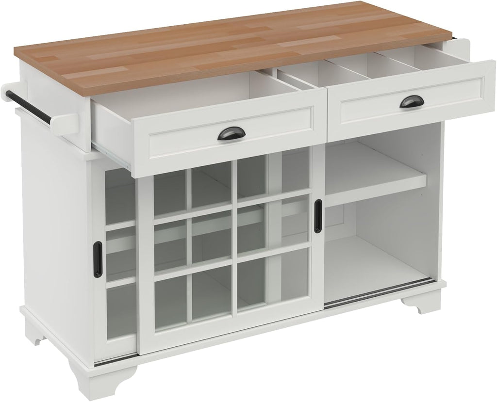 Walker Edison Carolina Modern Free-Standing 48 Inch Kitchen Island with Drawers, White