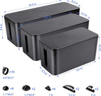 Cable Organizer Box Set of Three, Power Cover Cord Holder Surge Protector for Desk (Black)