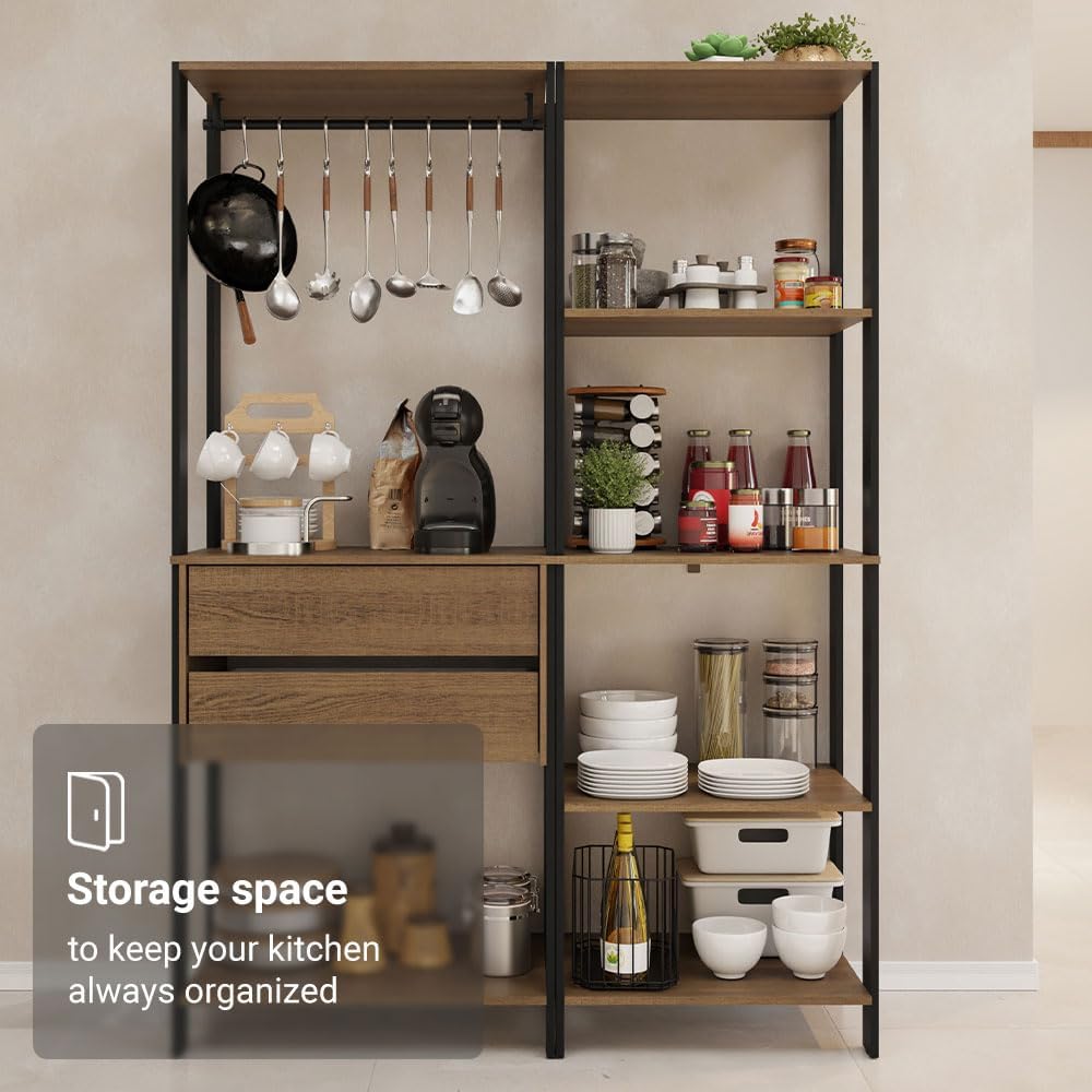 Madesa Kitchen Pantry Storage Rack with 2 Drawers, 7 Shelves and Hanging Spac...