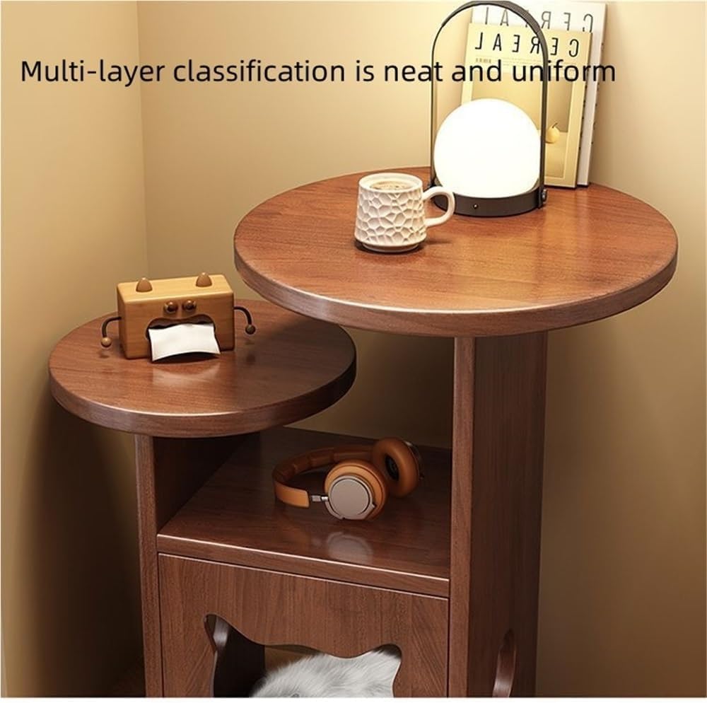 Round End Table with Cat Nest Nightstand Side Table with Storage Bedside Tabl...