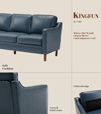 Kingfun Living Room Furniture Sets, 3 Seater Couch and Loveseat, Mid Century Modern Sofa Set, Faux Leather Couch with Solid Wood Frame for Living Room & Bedroom, Blue