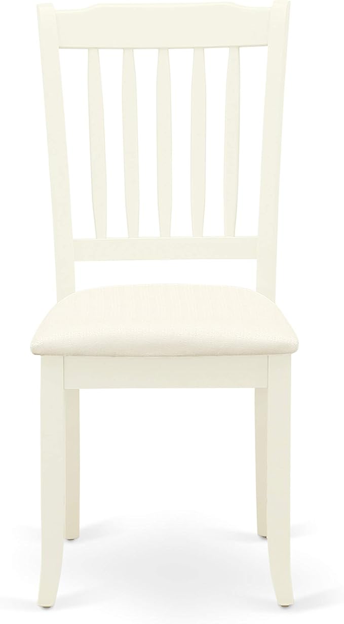 East West Furniture SUDA5-LWH-C 5 Piece Kitchen Table Set for 4 Includes a Round Dining Room Table with Dropleaf & Shelves and 4 Linen Fabric Upholstered Chairs, 42x42 Inch, Linen White